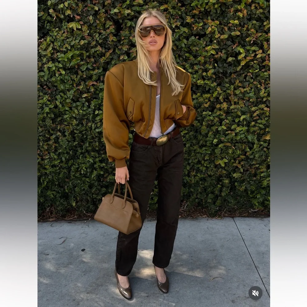 Helsa Dijon Satin Bomber Jacket - Picture 2 of 4